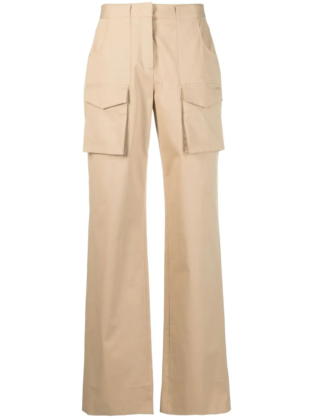 Ermanno Scervino Low Waist Wide Twill Cargo Pants In Nude