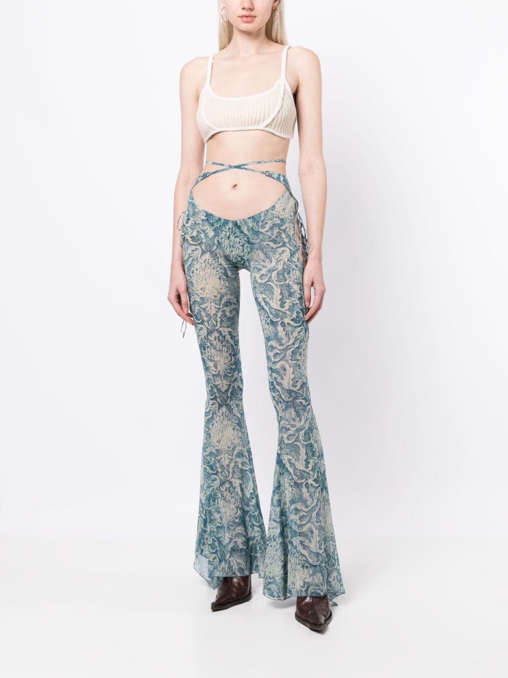 Shop Knwls Glimmer Graphic-print Flared Trousers In Blue