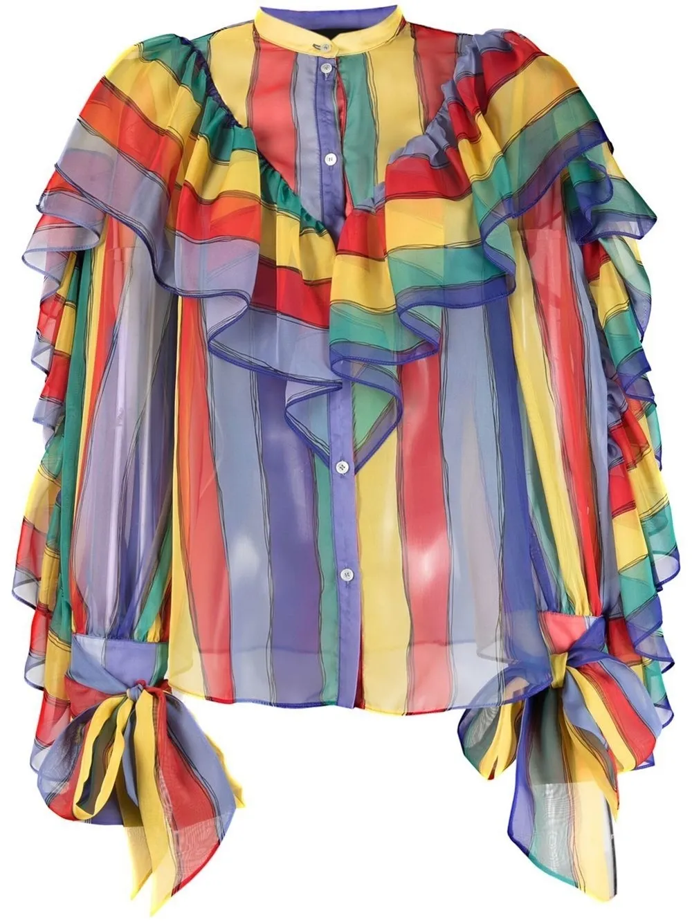 Rochas Stripe-print Ruffled Blouse In Yellow