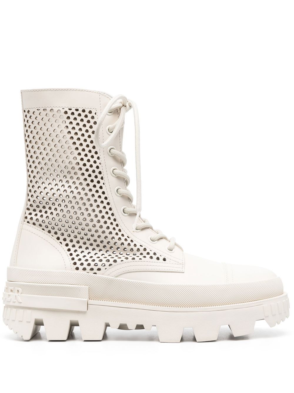 Shop Moncler Perforated Lace-up Boots In Nude