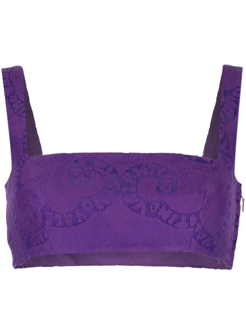 Valentino logo-print square-neck lace bralette top