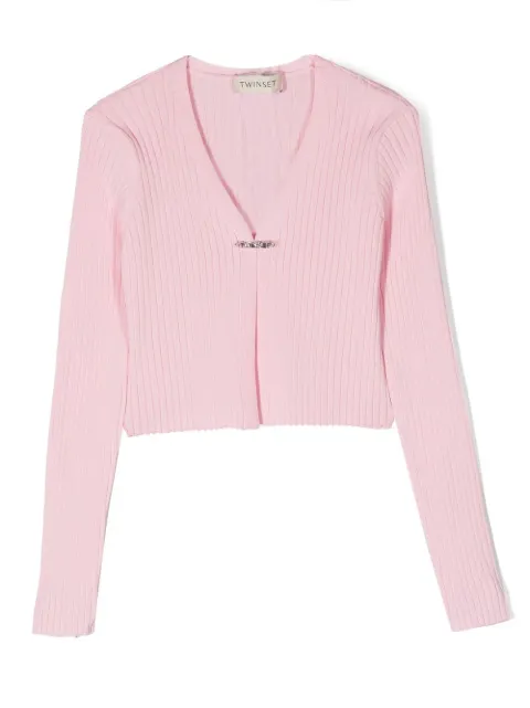 TWINSET Kids كارديغان بحياكة مضلعة وأكمام طويلة 