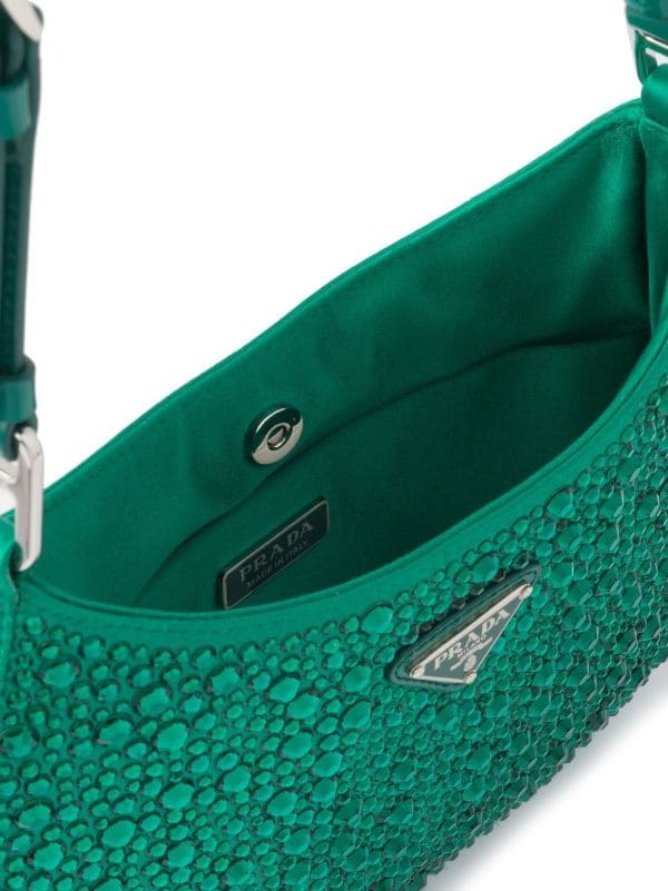 Prada Cleo Crystal-embellished Shoulder Bag - Green