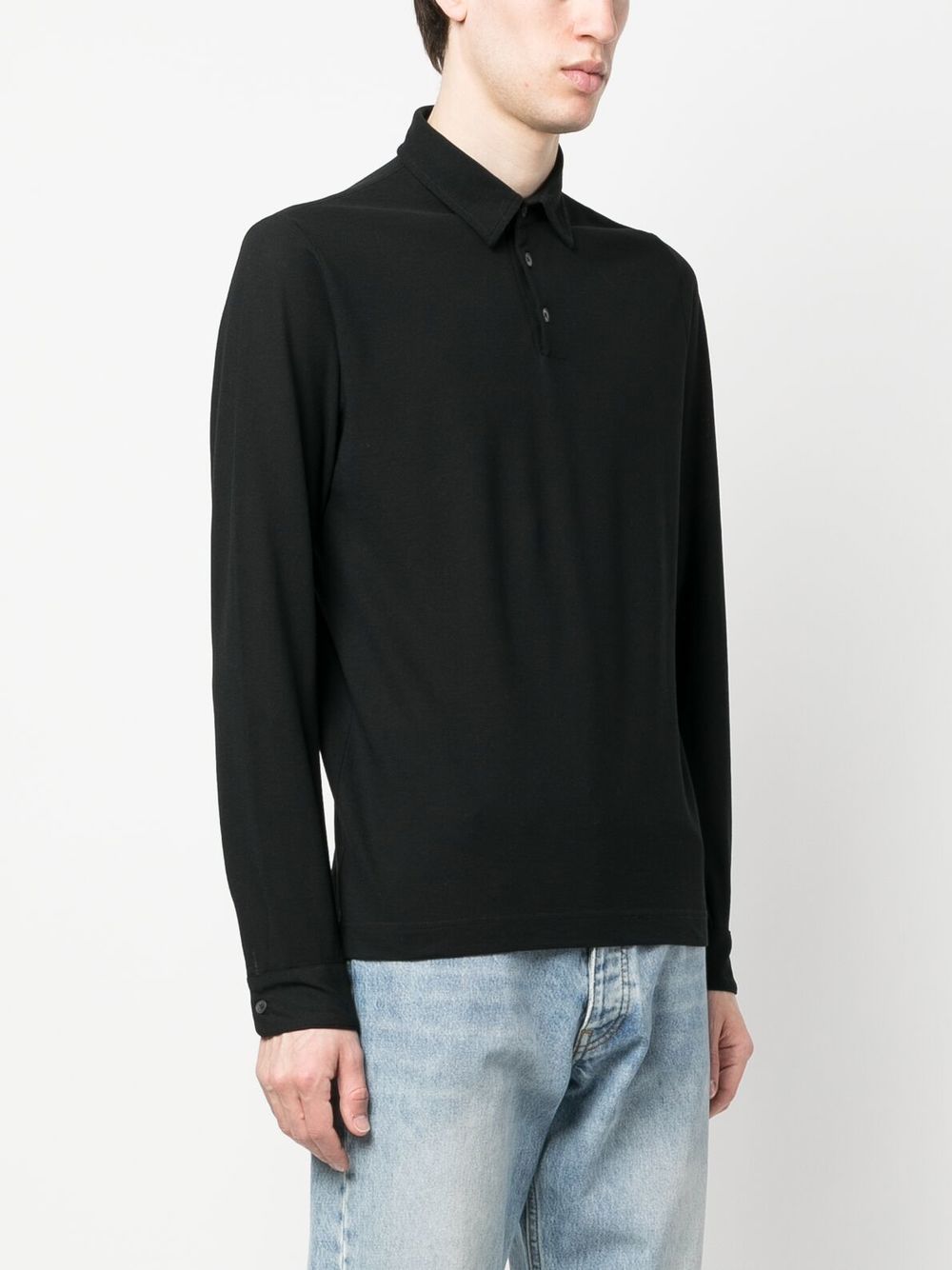 Shop Zanone Long-sleeved Cotton Polo Shirt In Schwarz