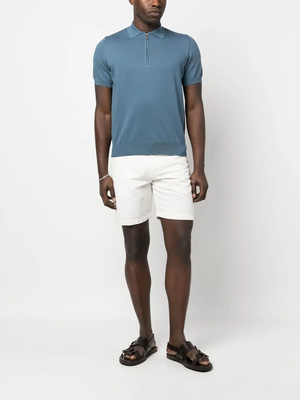Canali Poloshirt met halve rits - Blauw
