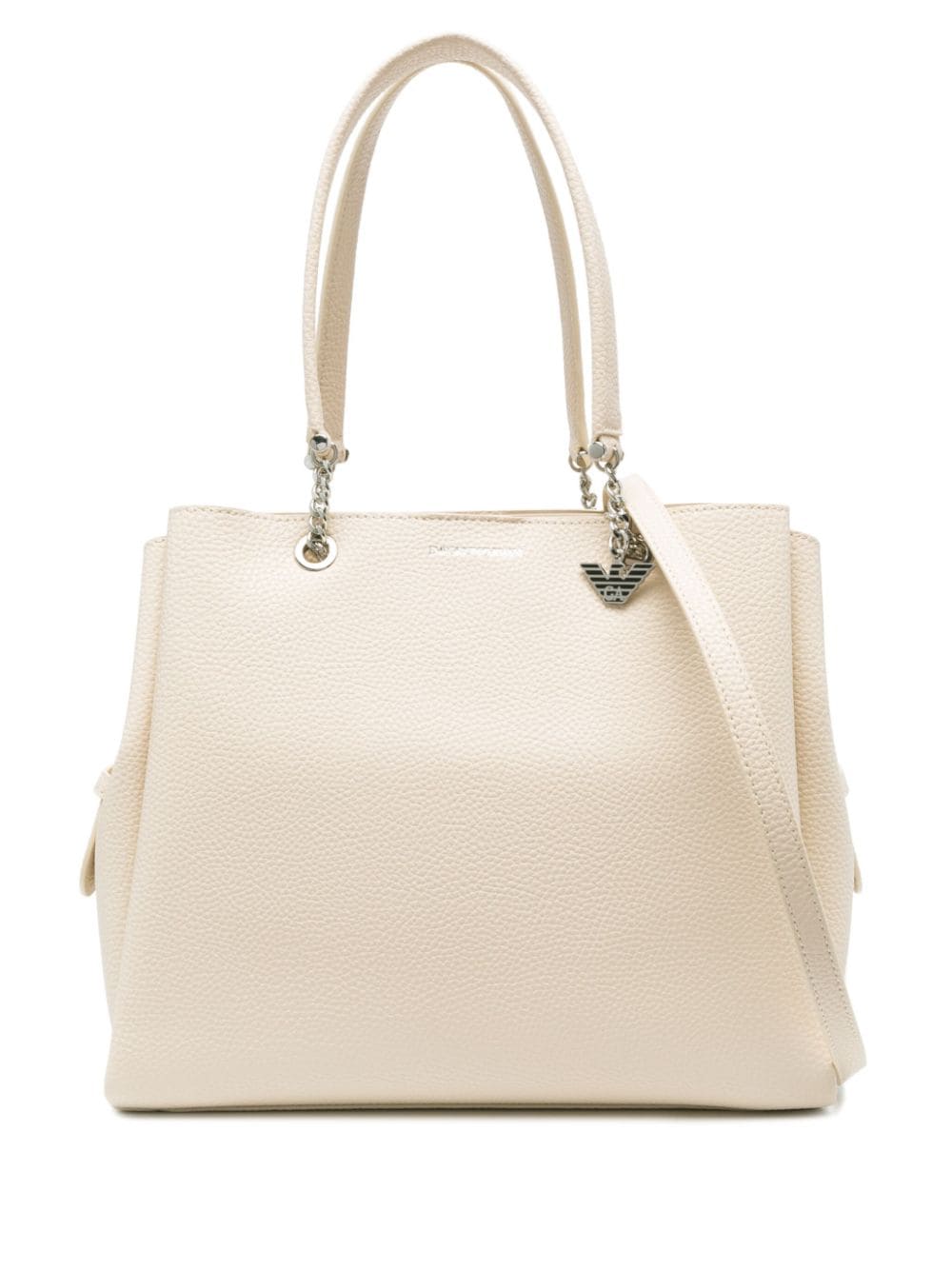 Emporio Armani Palmellato Leather-effect Shopper Bag With Eagle Charm In Milky White