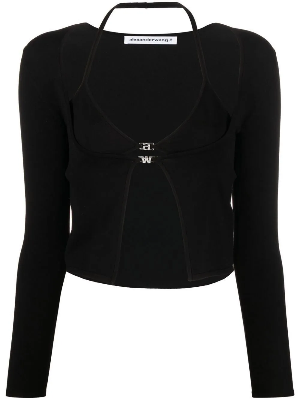Alexander Wang Twinset Hybrid Bikini Cardigan With Crystal Logo In Black