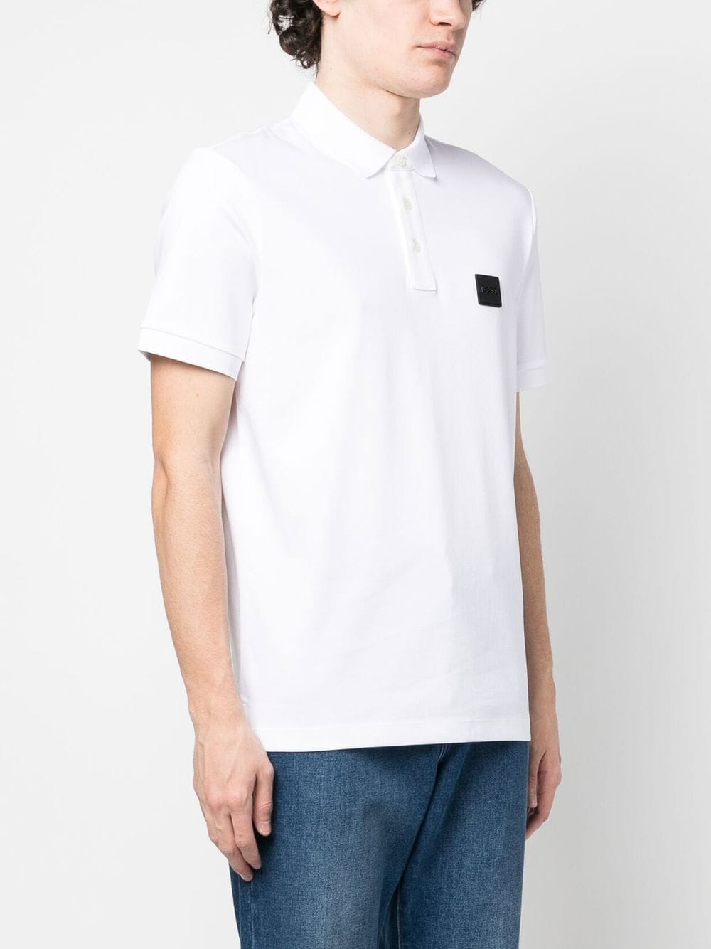 Shop Hugo Boss Logo-patch Detail Cotton Polo Shirt In White