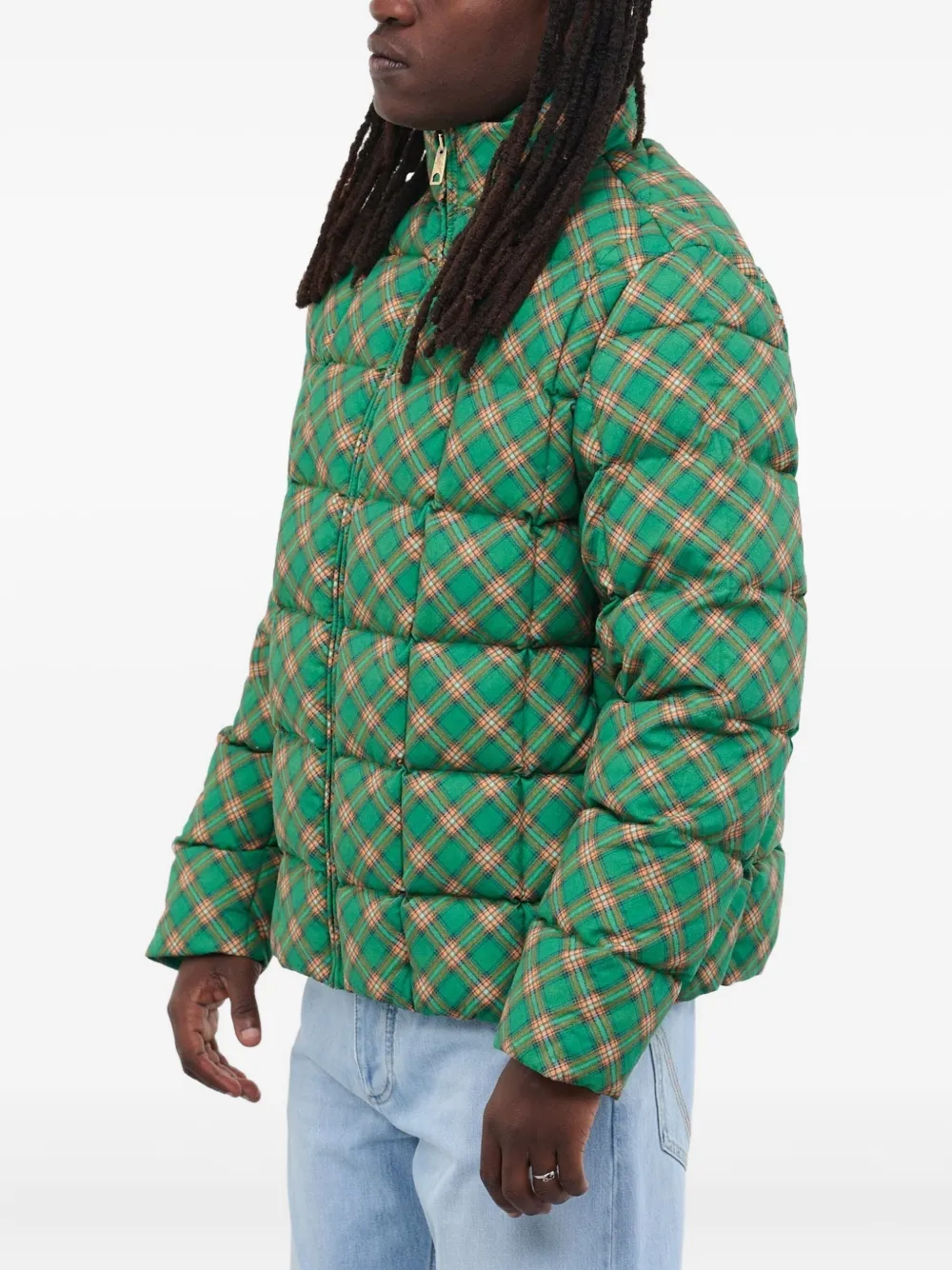 Erl Printed Quilted Puffer Jacket In Green