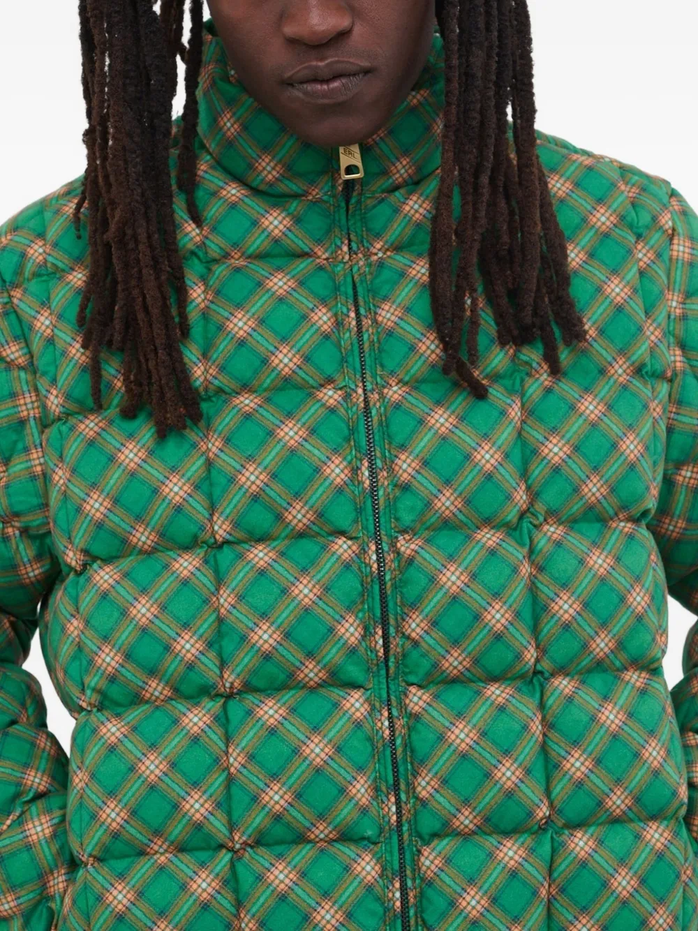 Erl Printed Quilted Puffer Jacket In Green
