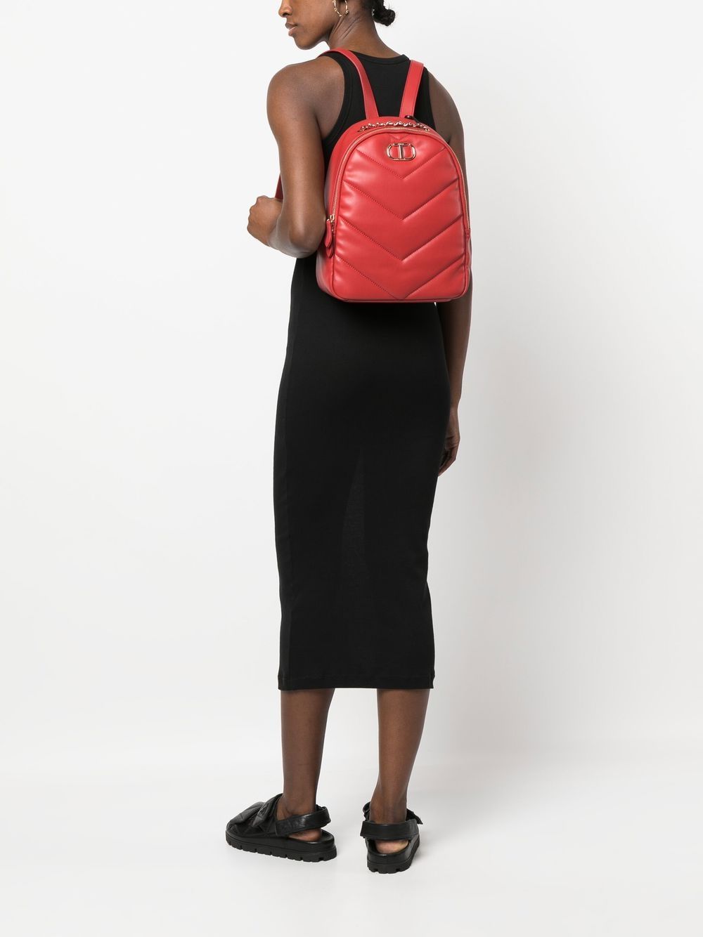 Shop Twinset Logo-plaque Faux-leather Backpack In Red