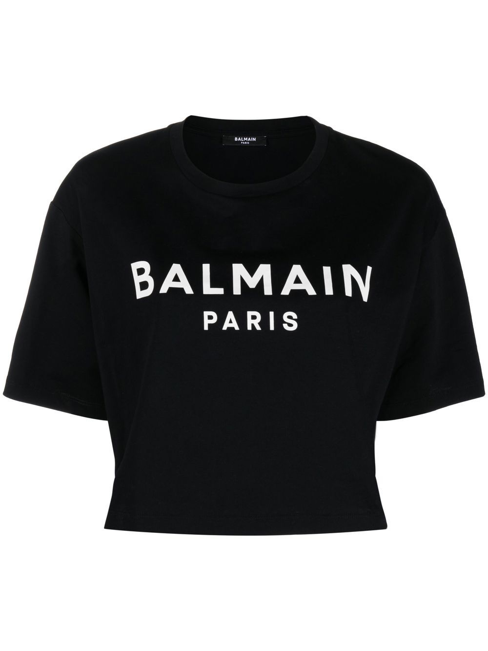 Balmain Woman Black Crop T-shirt With White Logo