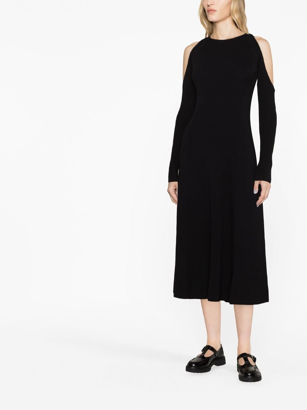 Shop Ganni Melange Cut-out Midi Dress In Black