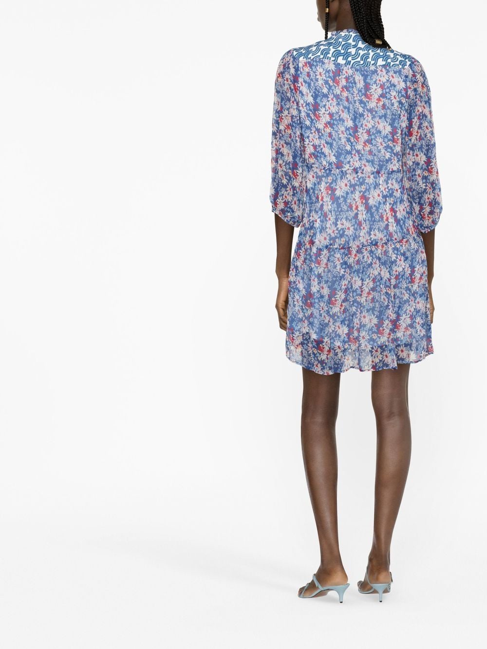 Shop Rixo London Floral-print Short Dress In Blau