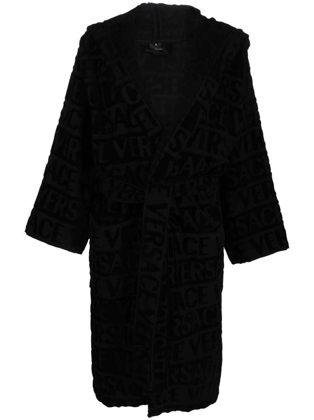 Versace - logo-print hooded robe - unisex - Cotton - L - Black