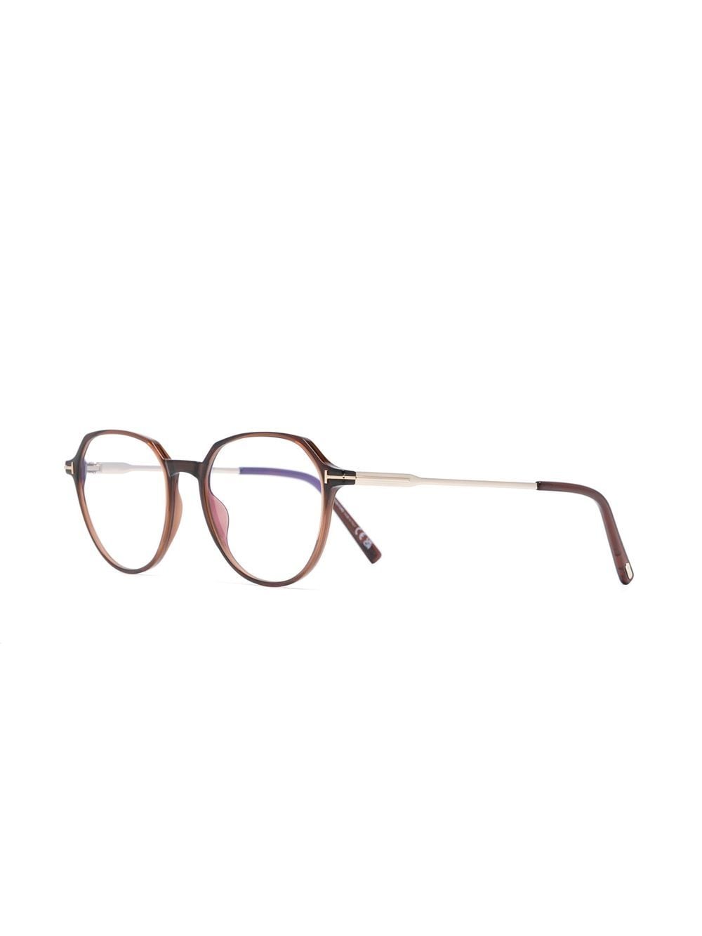 Shop Tom Ford T-logo Round-frame Glasses In Brown