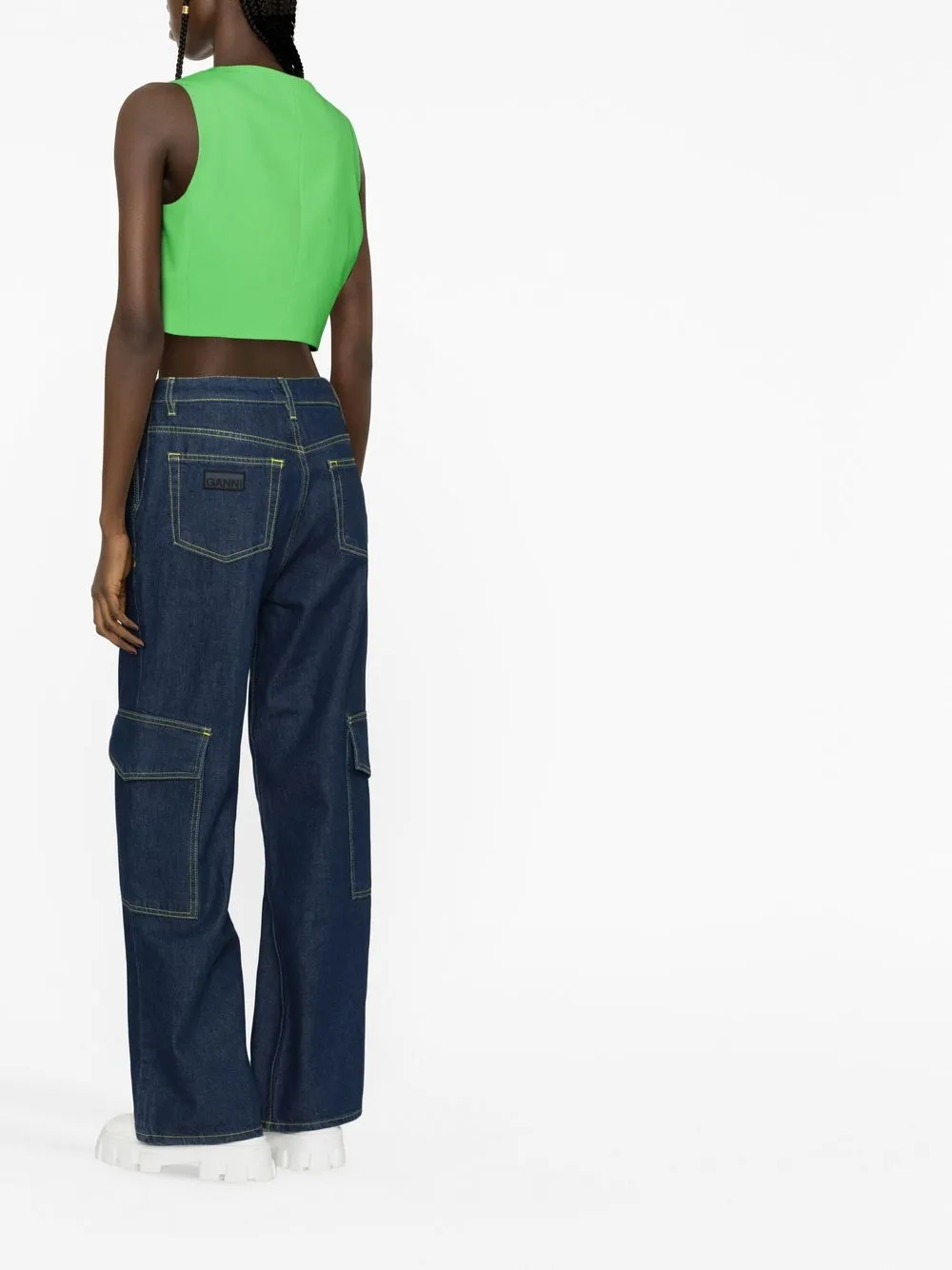 Shop Msgm Cropped Virgin Wool Waistcoat In Grün