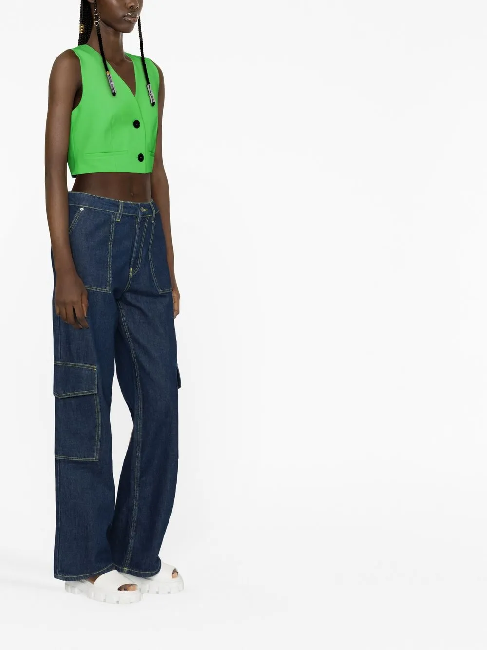 Shop Msgm Cropped Virgin Wool Waistcoat In Grün