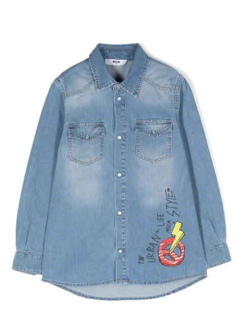 MSGM Kids camisa de mezclilla con logo estampado