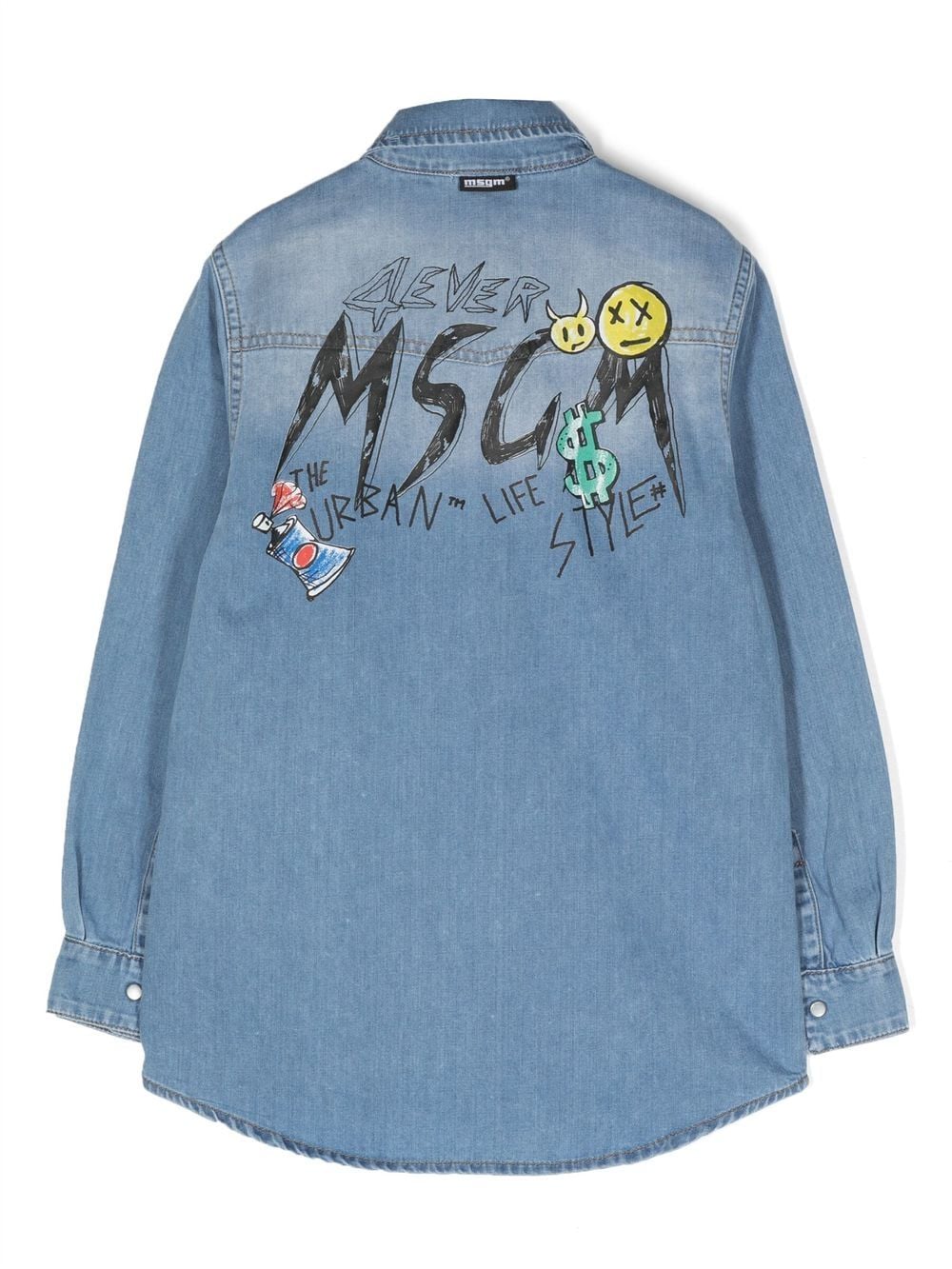 Shop Msgm Logo-print Cotton Denim Shirt In Blau