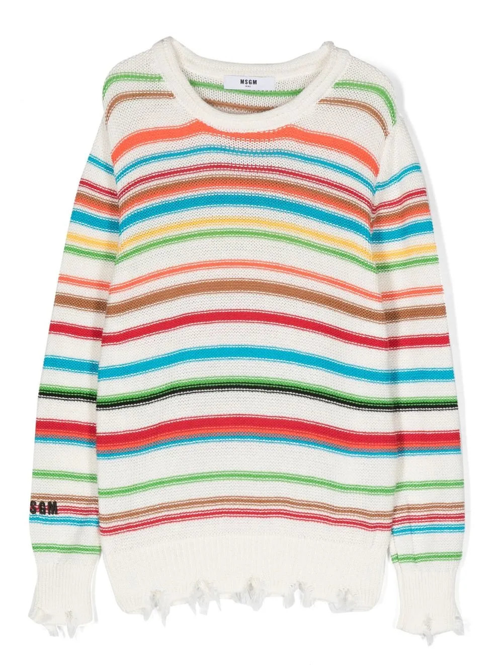 

MSGM Kids striped ripped cotton jumper - White