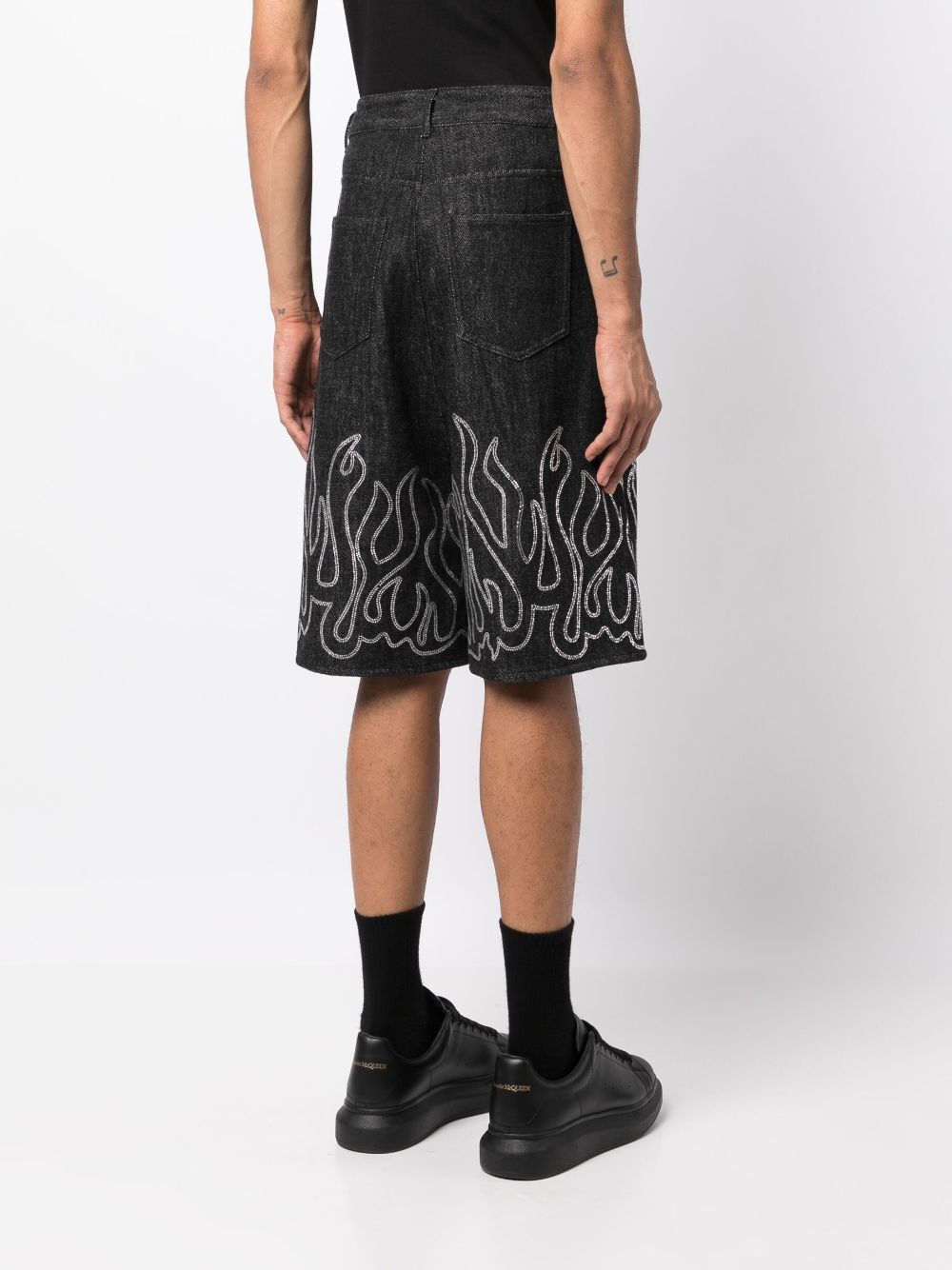 Shop Haculla Up In Flames Wide-leg Denim Shorts In Black