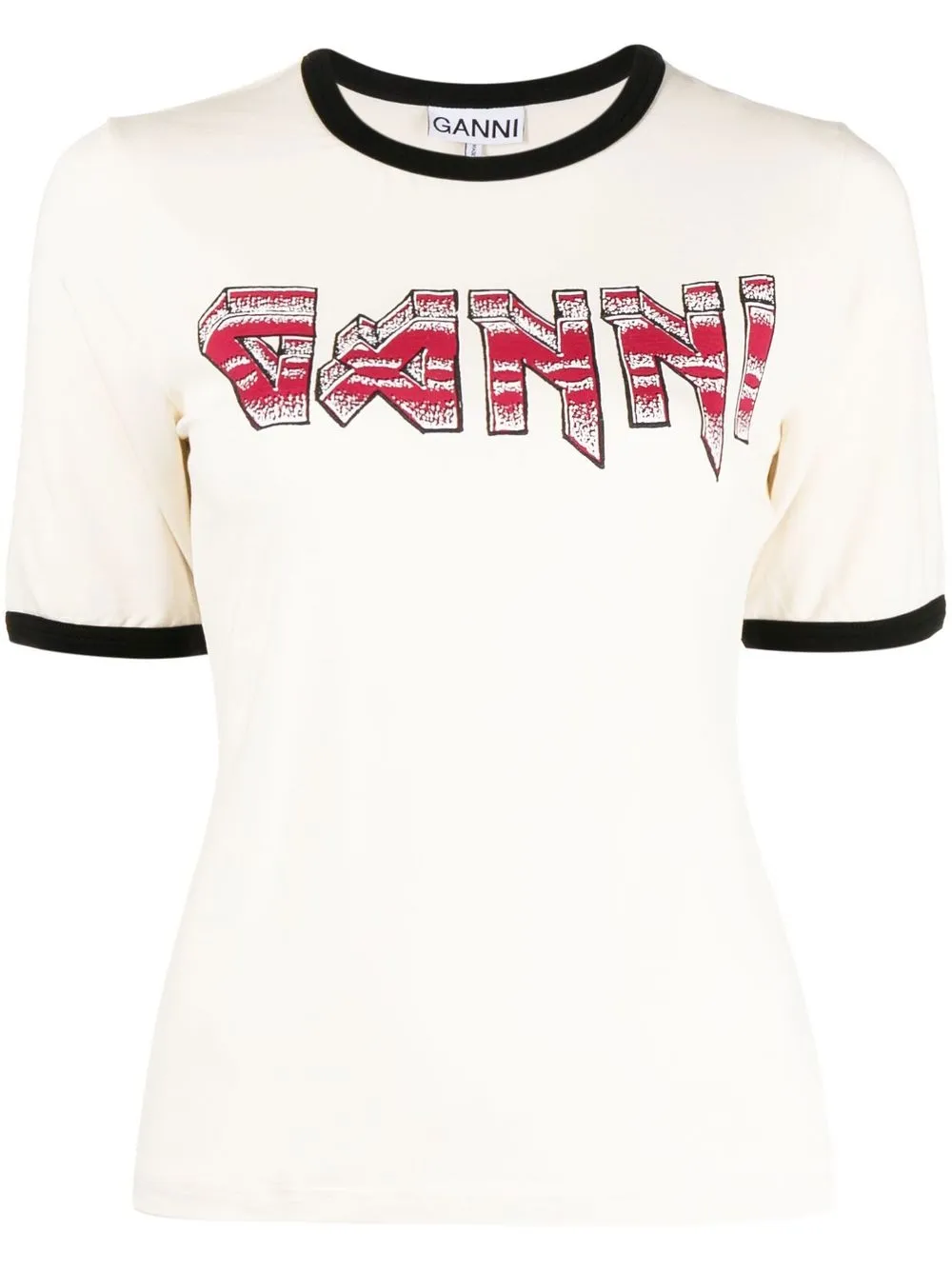 Ganni Short Sleeve Fitted T-shirt In Neutral | ModeSens