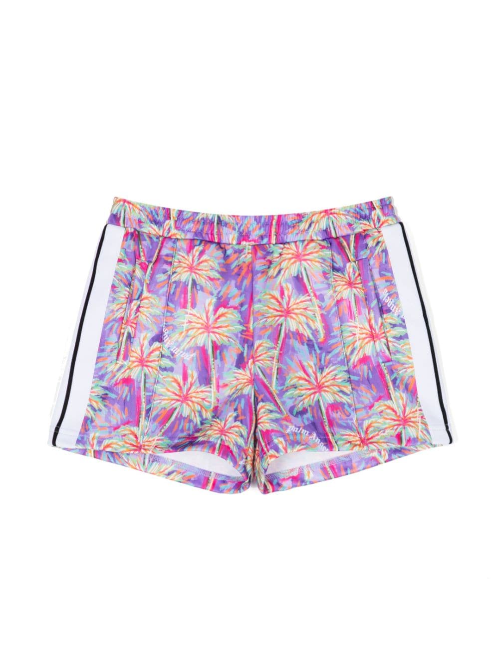 Palm Angels Kids' Palms Printed Shorts In Purple