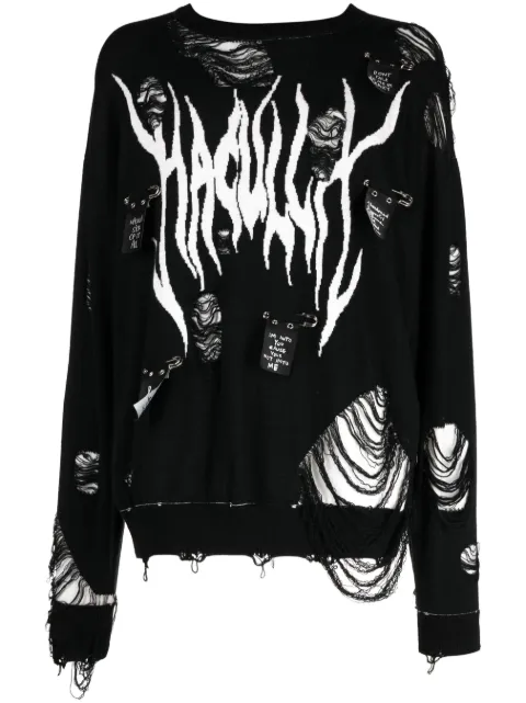 Haculla distressed-effect logo-print wool jumper