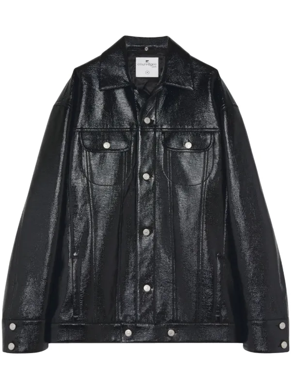 Courrèges shine-effect Biker Jacket Black FARFETCH IN