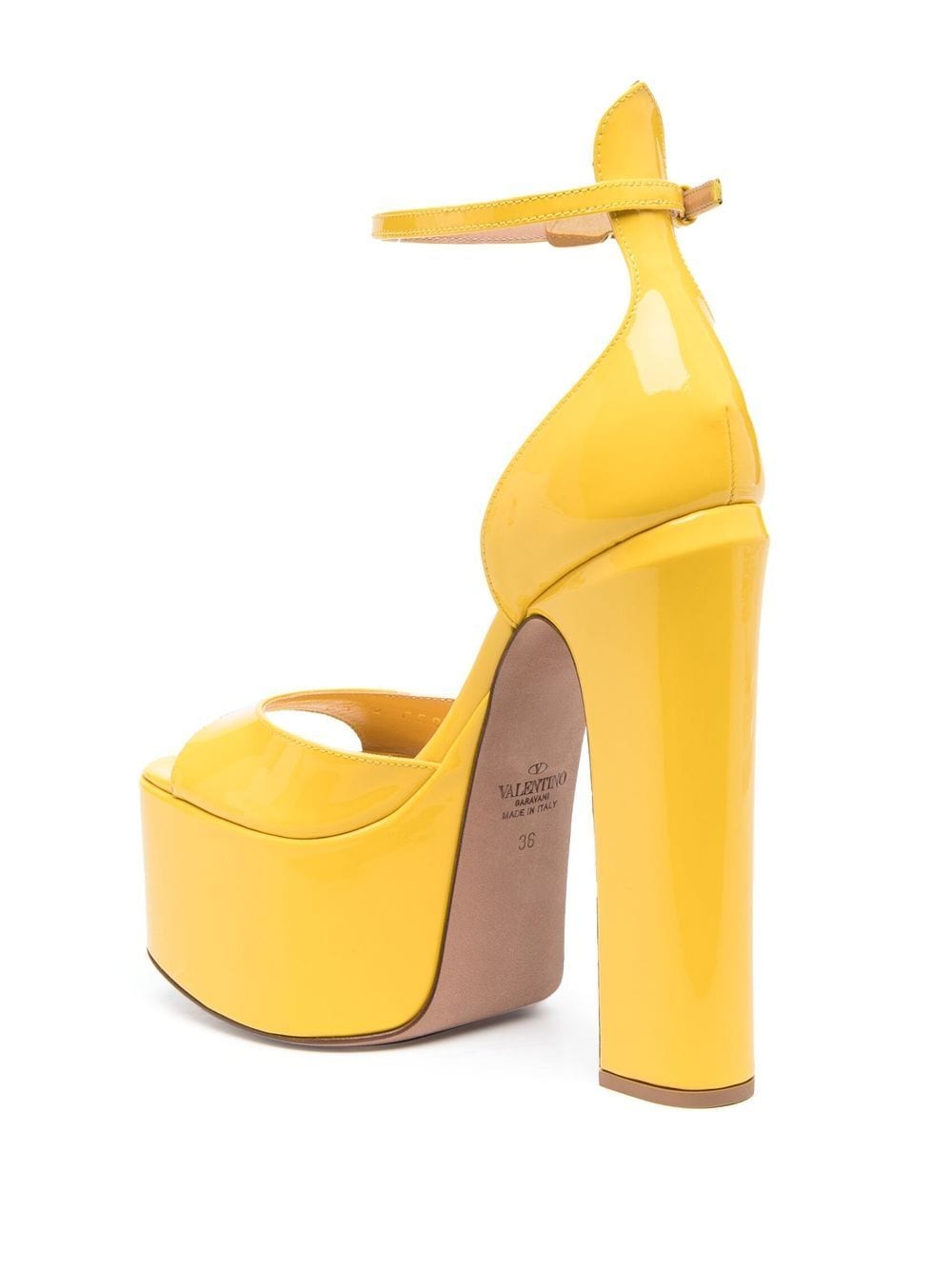 Shop Valentino Tan-go 155mm Patent-leather Sandals In Yellow