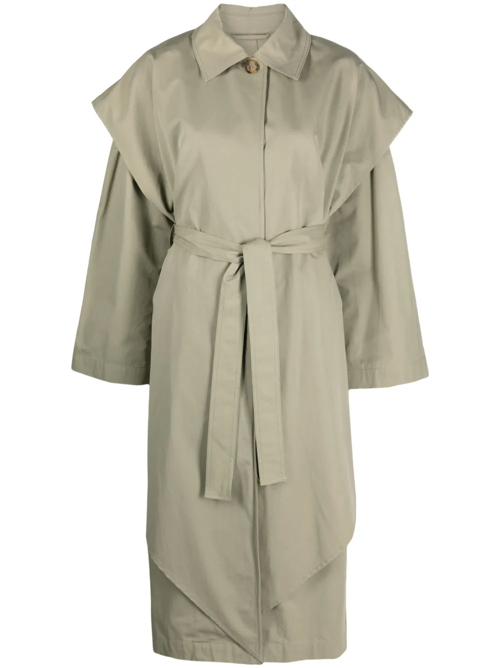 draped belted trench coat