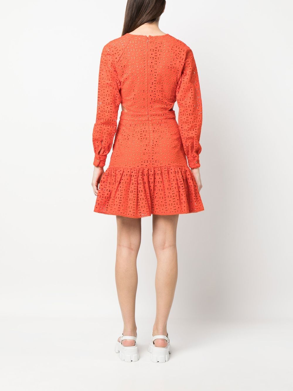 Shop Michael Kors Floral Eyelet Cut-out Dress In Orange