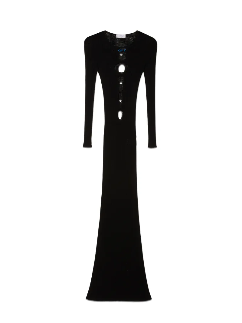 Center Hole Netz Langes Kleid Schwarz Hell
