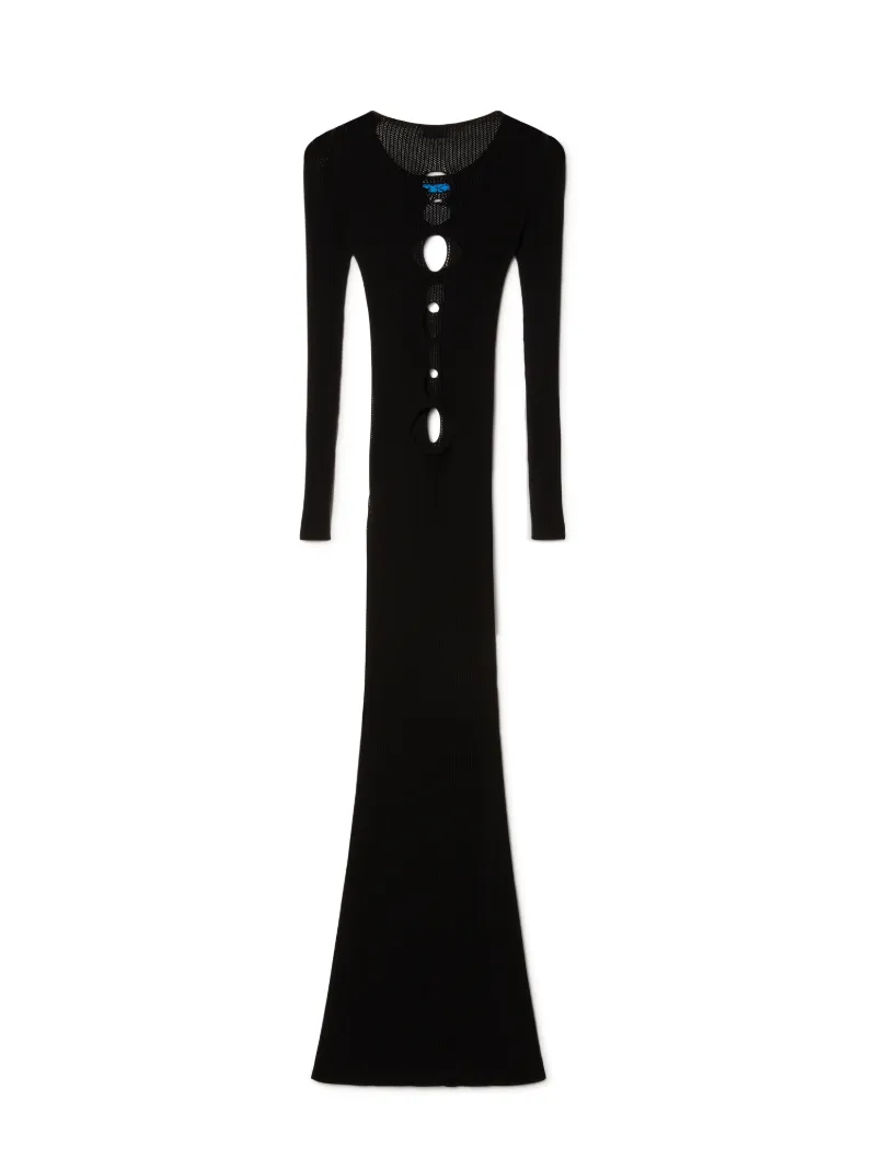 Center Hole Netz Langes Kleid Schwarz Hell