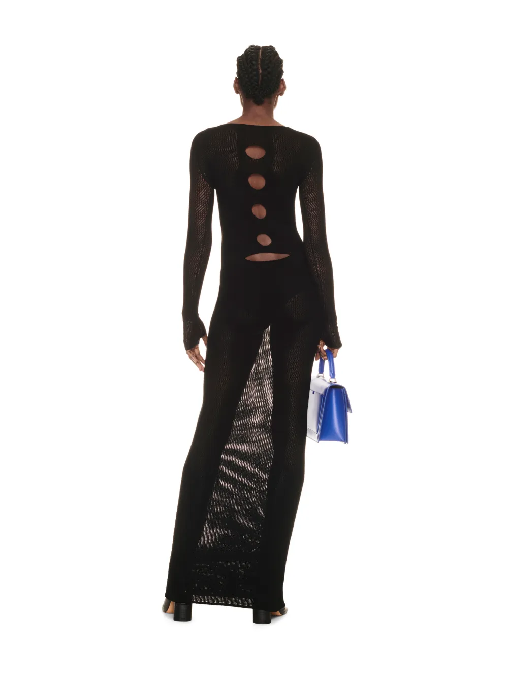 Center Hole Net Long Dress Black Light
