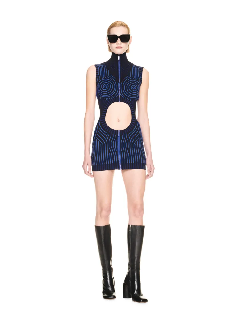 Mini abito con motivo vortice e cut-out