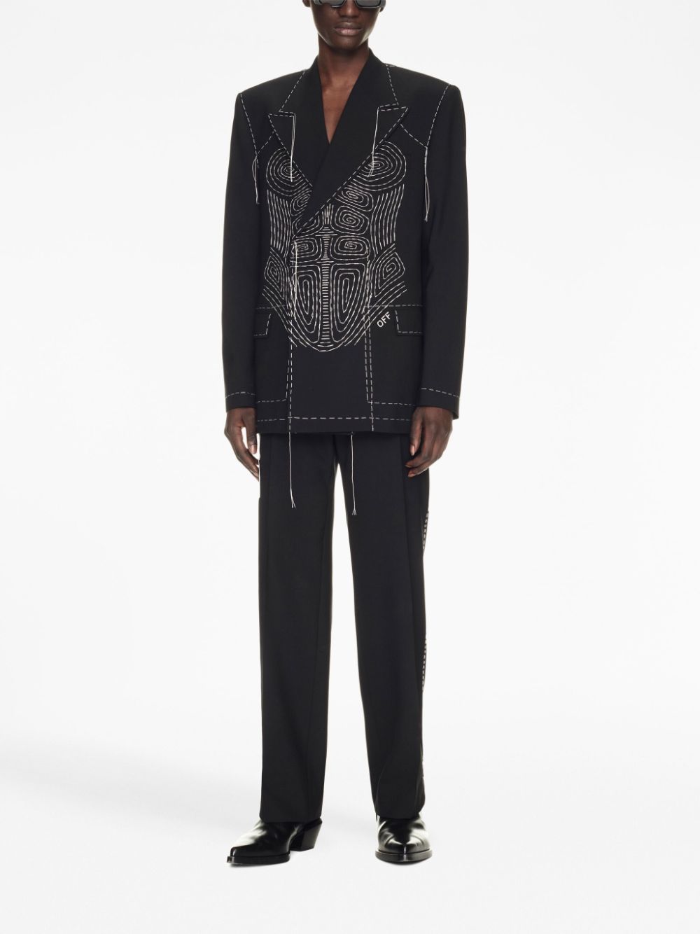 Shop Off-white Runway Contrast-stitching Tailored Trousers In Black