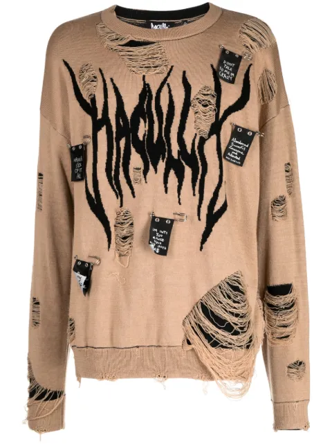 Haculla distressed intarsia-logo jumper