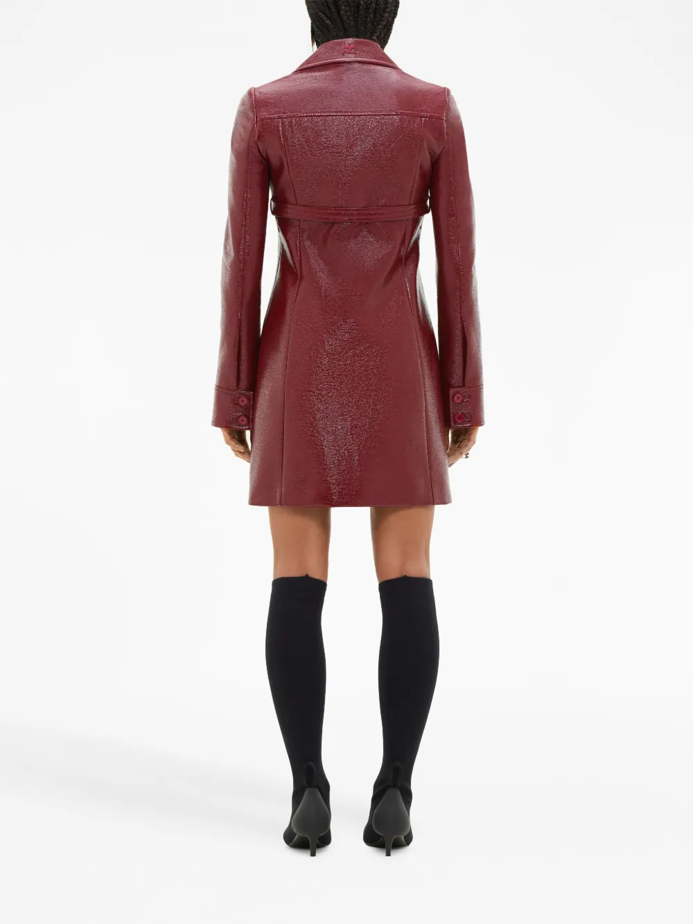 Courrèges Heritage Belted Vinyl Tailored Coat In Red