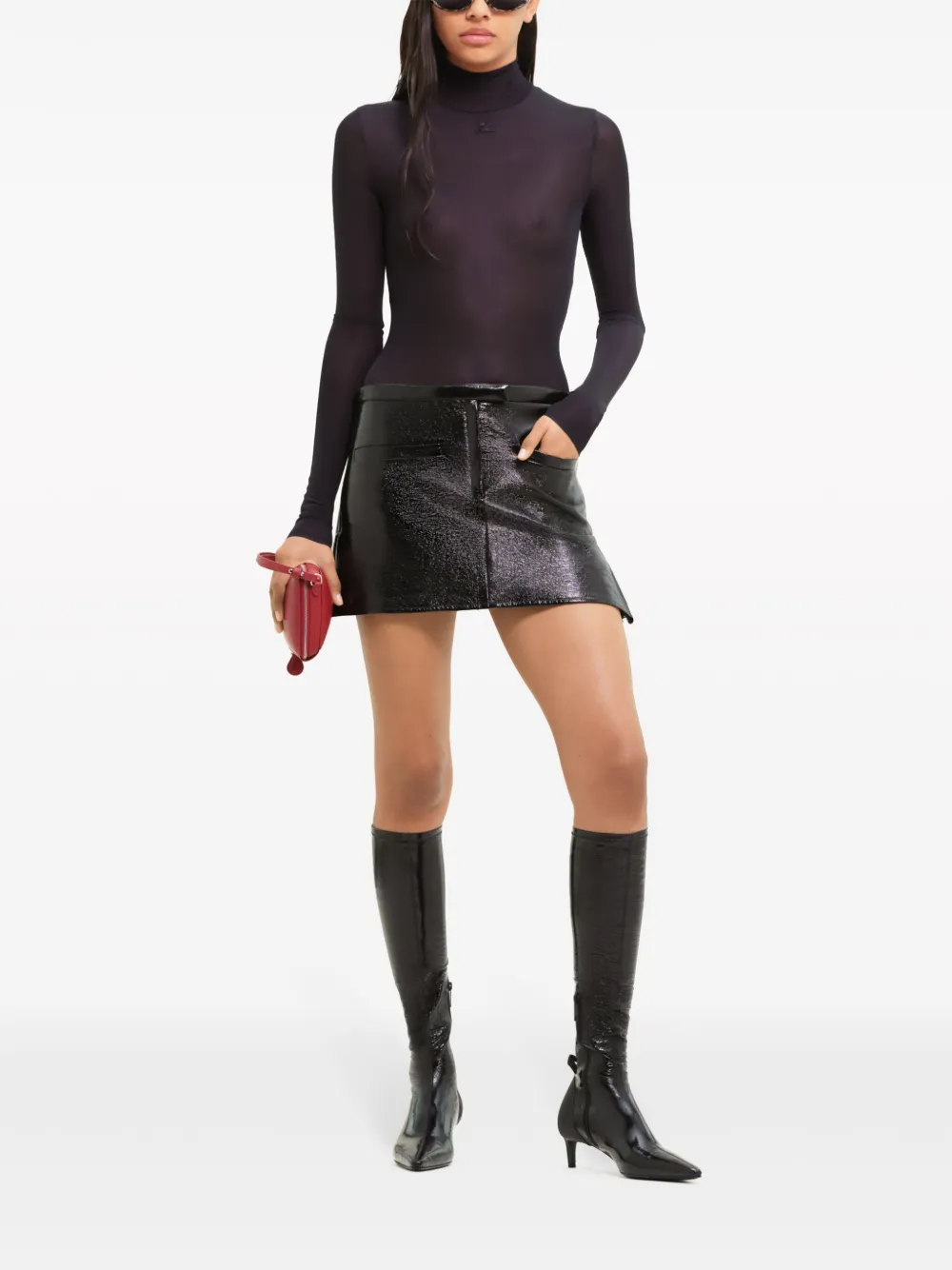 Courrèges double-slits faux-leather miniskirt - Zwart