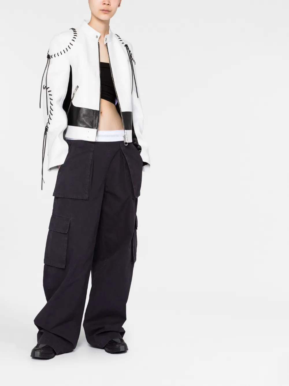 Shop Alexander Wang Wide-leg Cotton Cargo Pants In Black