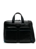 PIQUADRO debossed logo leather laptop bag - Black
