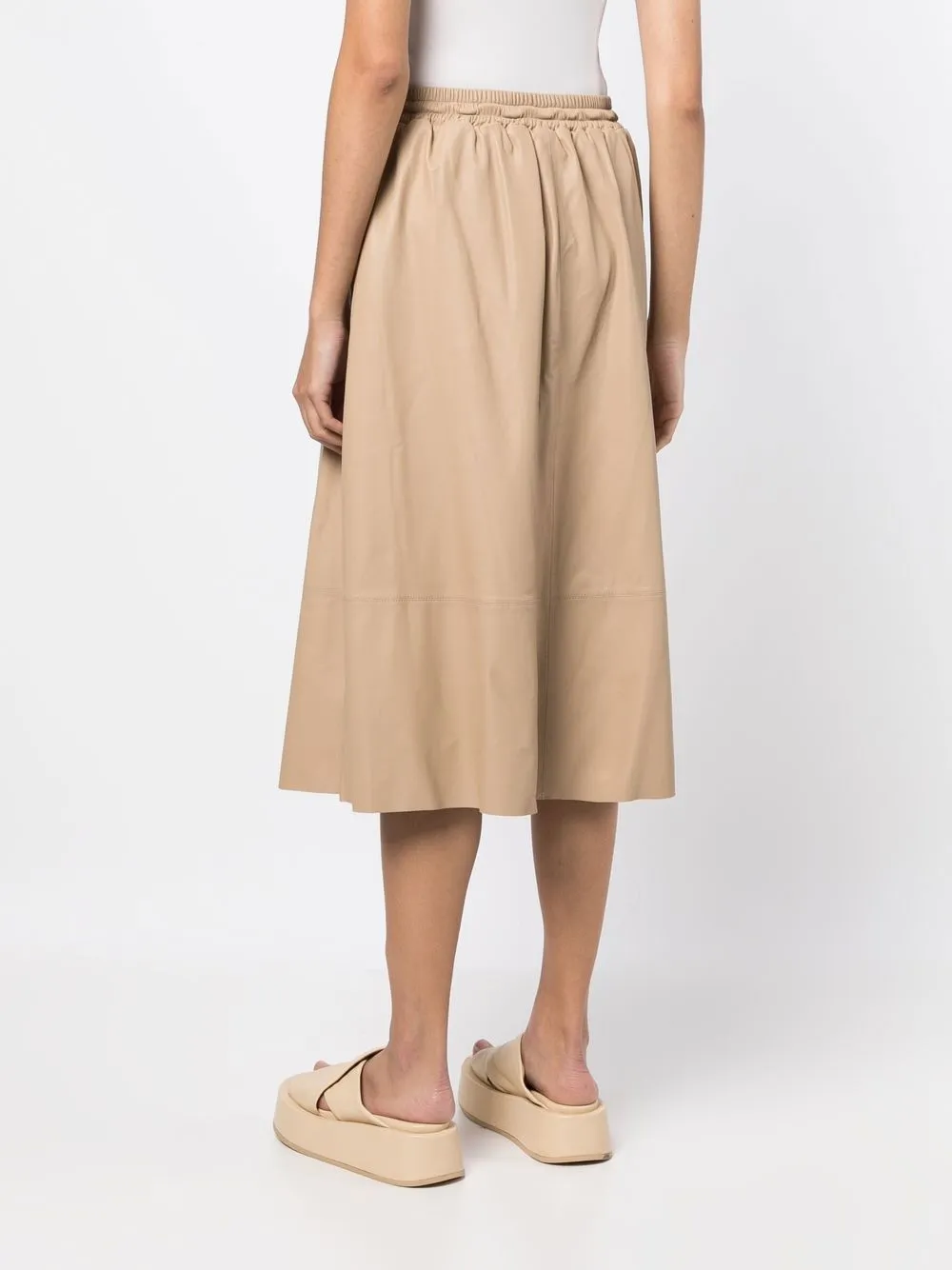 Yves Salomon Leather Flared Skirt in Neutrals, view 4