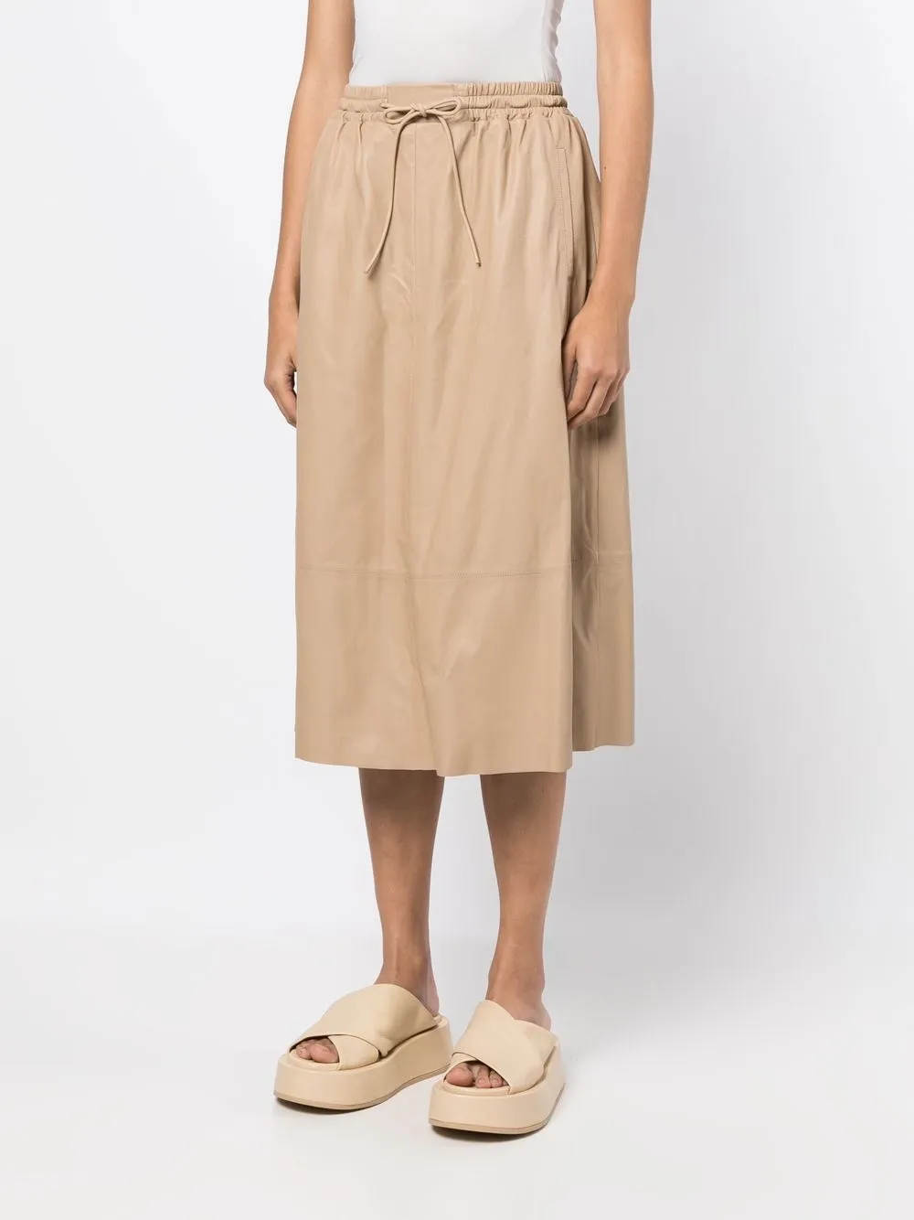 Yves Salomon Leather Flared Skirt in Neutrals, view 3