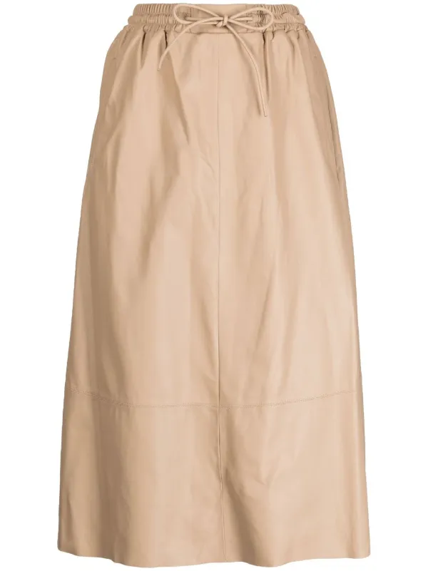 Yves Salomon Leather Flared Skirt in Neutrals