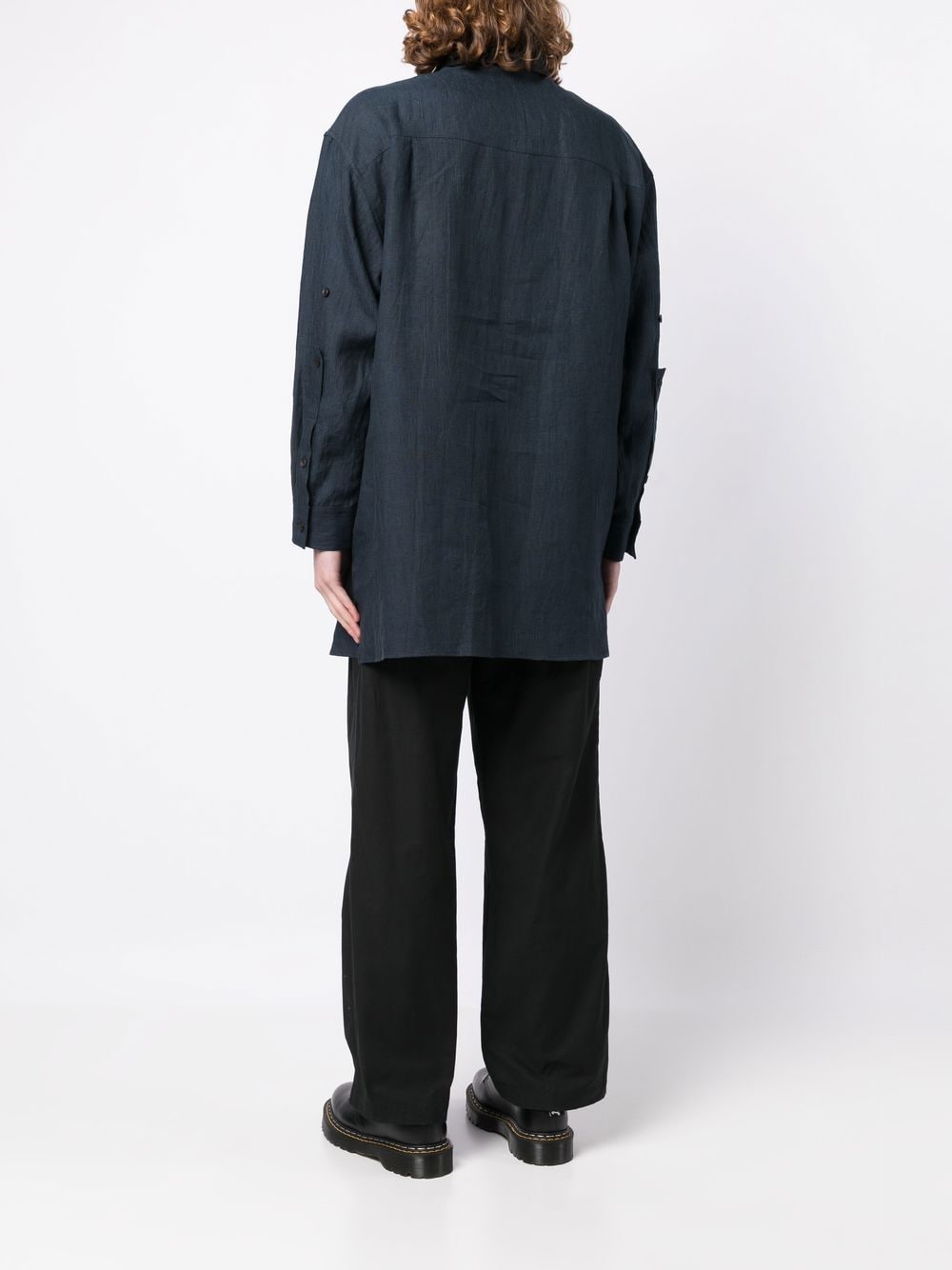 Shop Yohji Yamamoto Pleated-detail Cotton Shirt In Blue