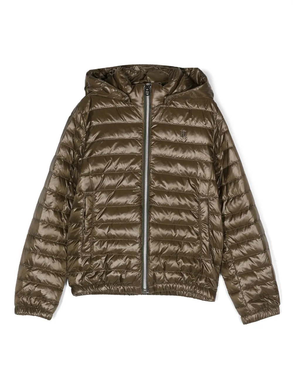 Herno Kids' Logo-detail Hooded Padded Jacket In Green