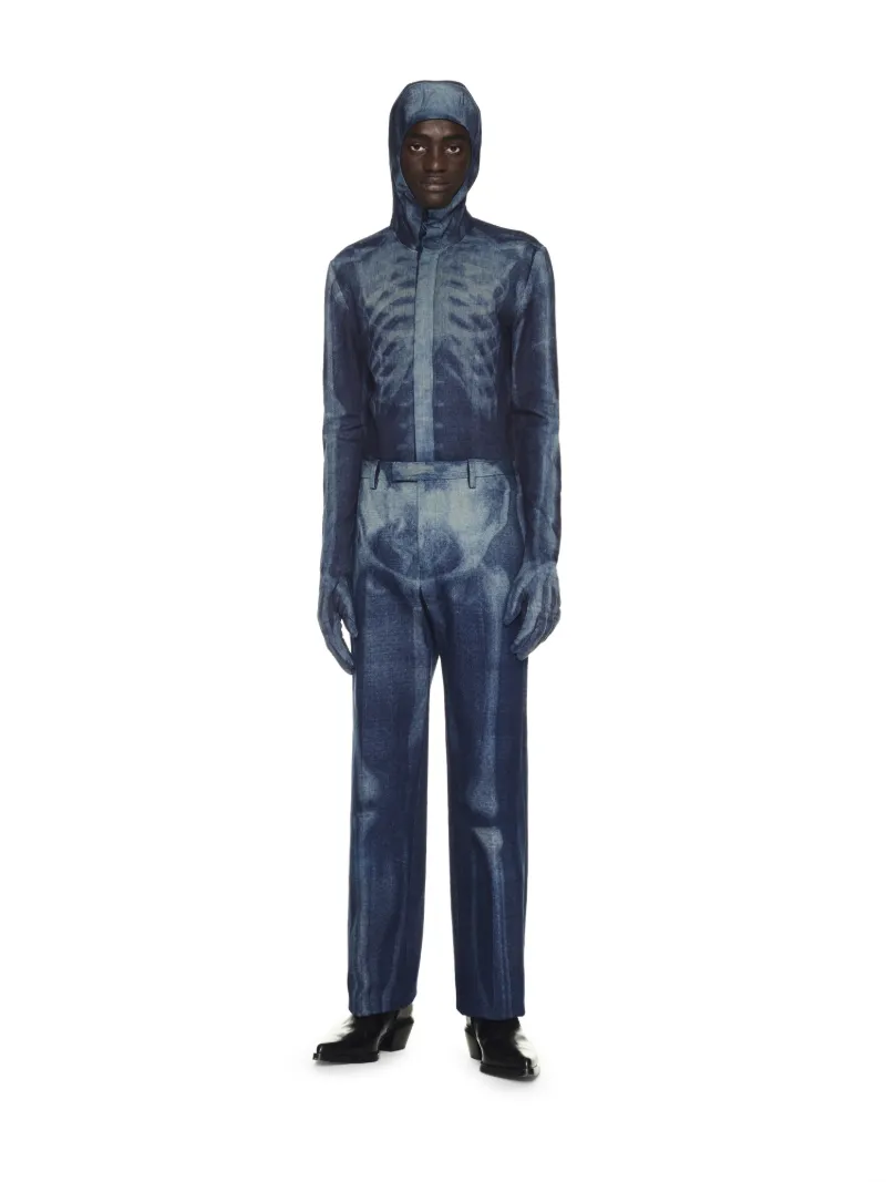 Pantaloni sartoriali in denim con dettagli radiografia