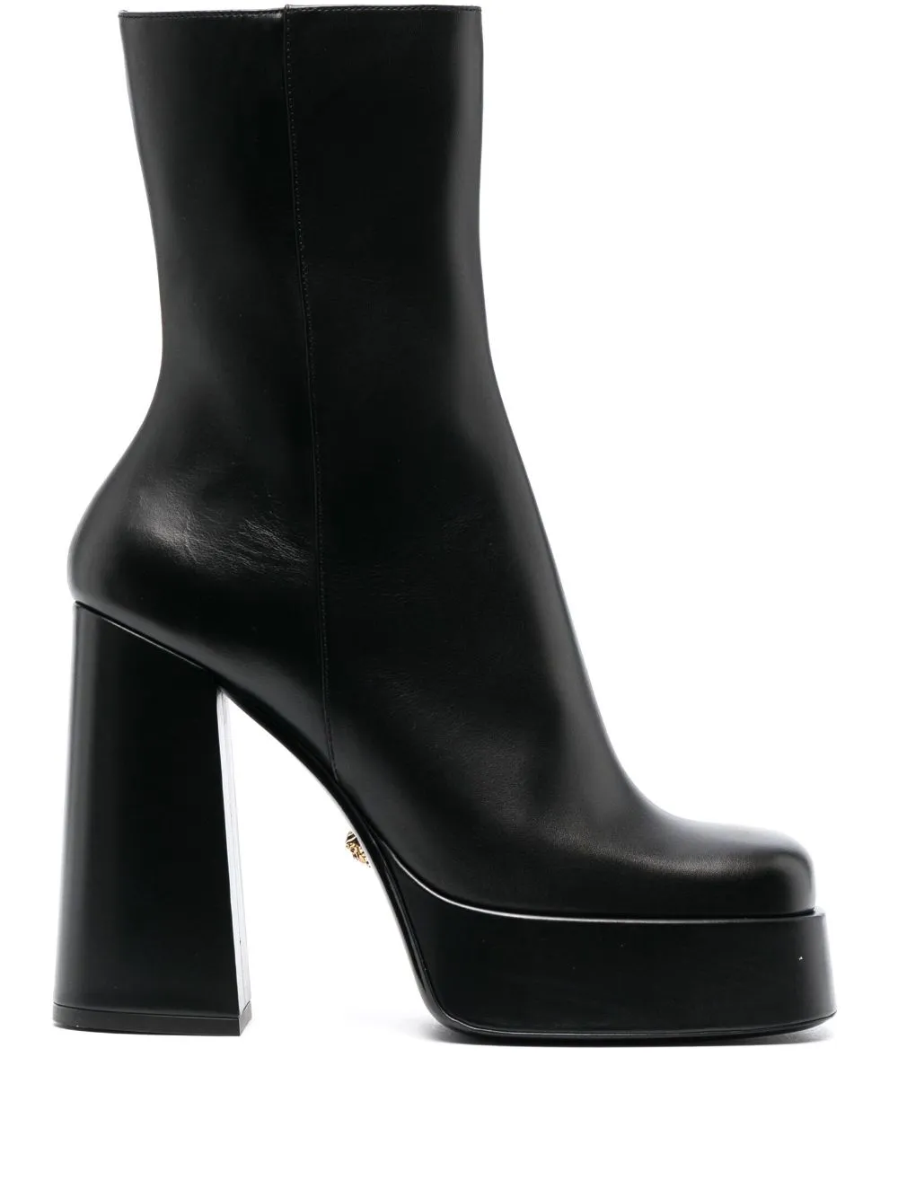 Versace Leather Platform Booties With Inner Zip 13cm In Black